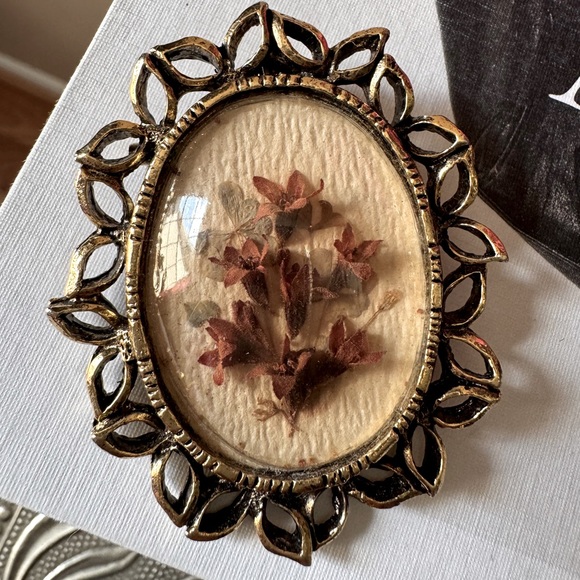 Vintage Jewelry - Vintage Pressed Flowers domed brooch